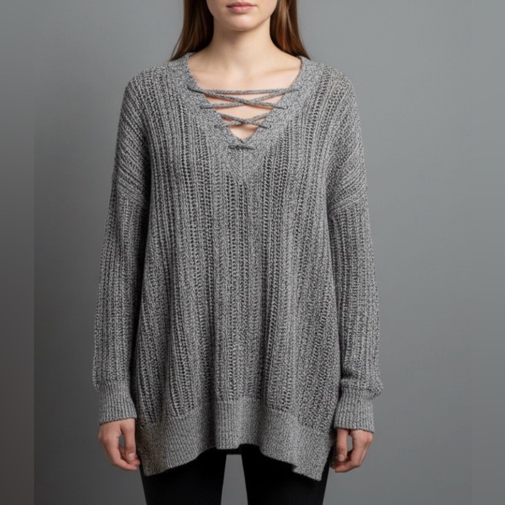 Michael Stars Crochet Knit Grey Sweater size M